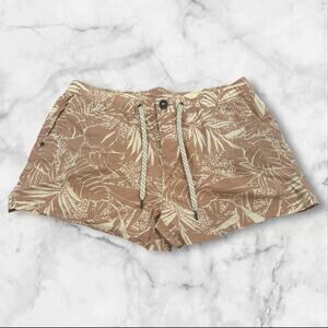 Vuori Ripstop Shorts Womens Size XL Palm Tree Organic Cotton Hiking Drawstring